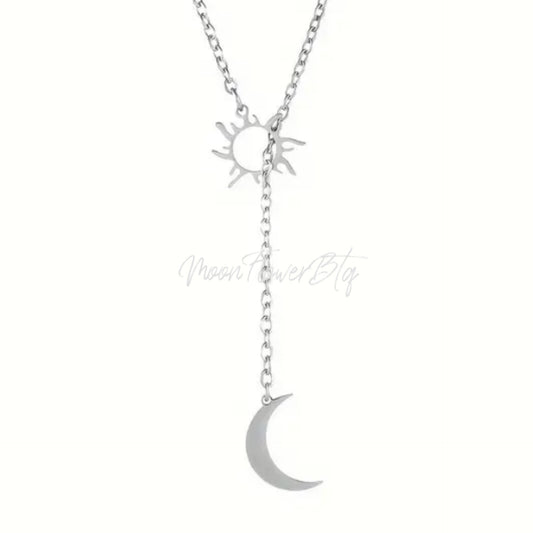 Silver Sun and Moon Pendant Necklace