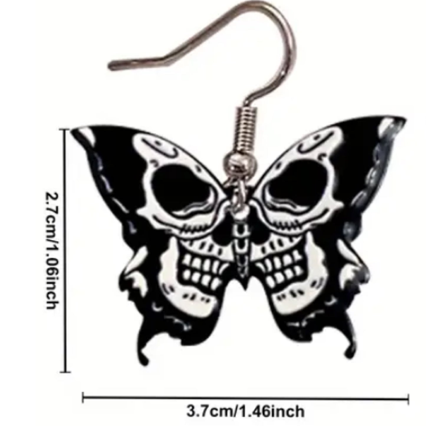 Skull Moth Butterfly Dangly Earrings