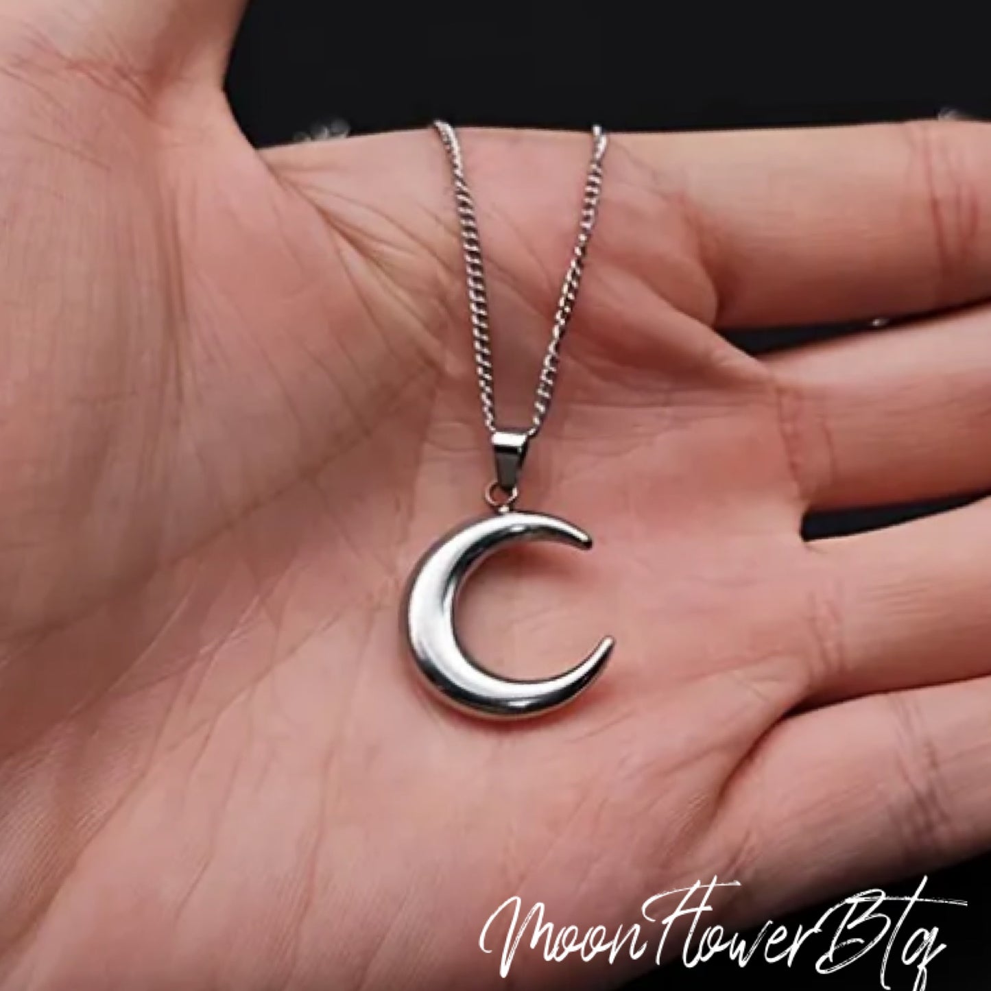 Silver Crescent Moon Pendant Necklace