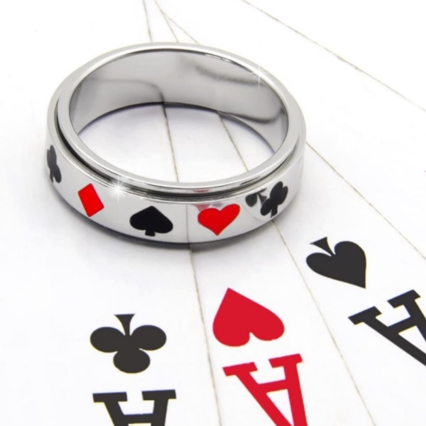 Red Black Poker Themed Anxiety Fidget Spinner Ring