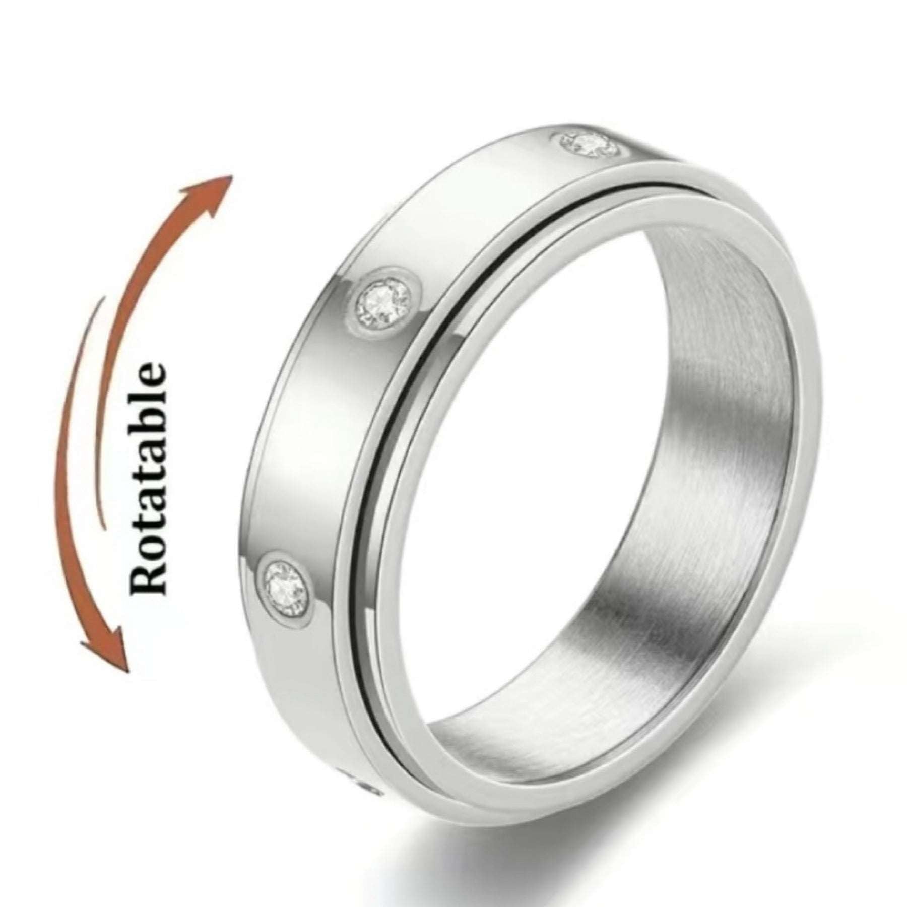 Stainless Steel CZ Anxiety Fidget Spinner Ring