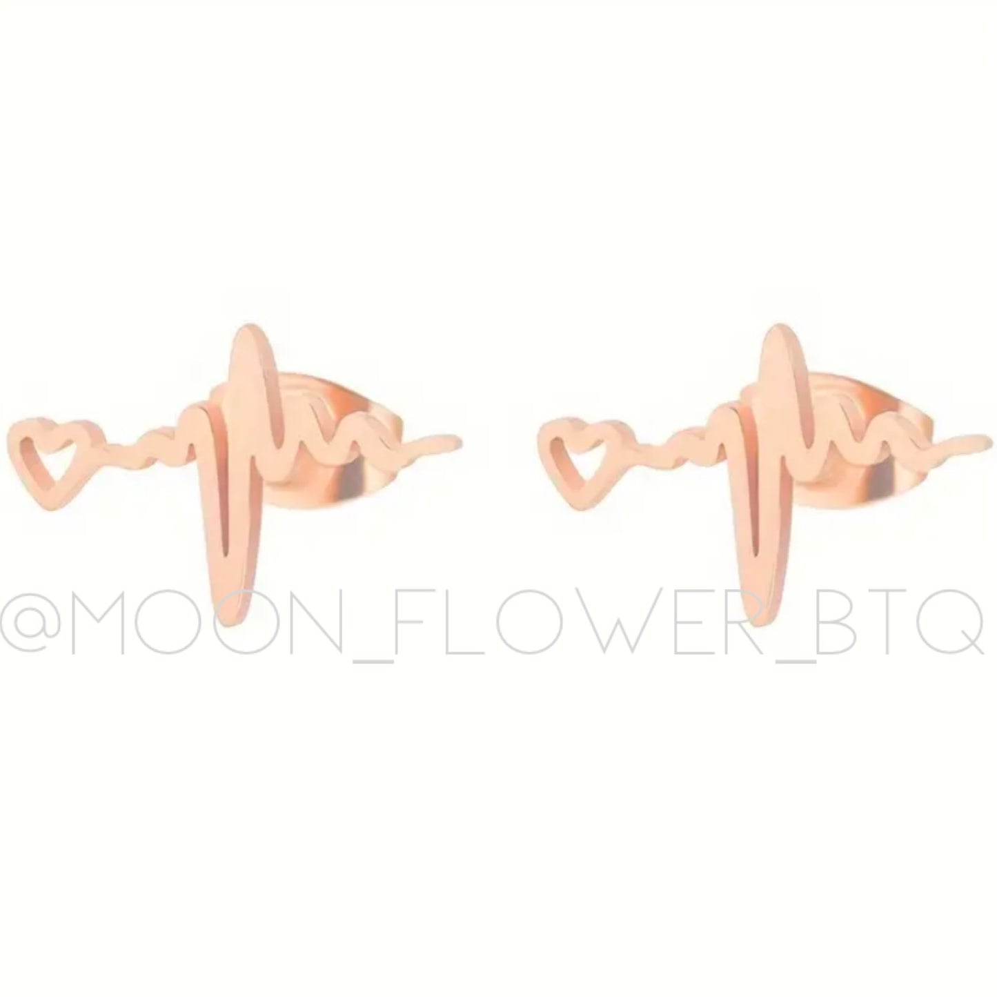 Tiny Rose Gold Heartbeat Lifeline Stud Earrings