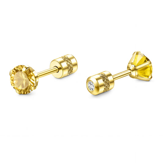 Yellow Cubic Zirconia Double Ended Earrings in Gold Plated Stainless Steel