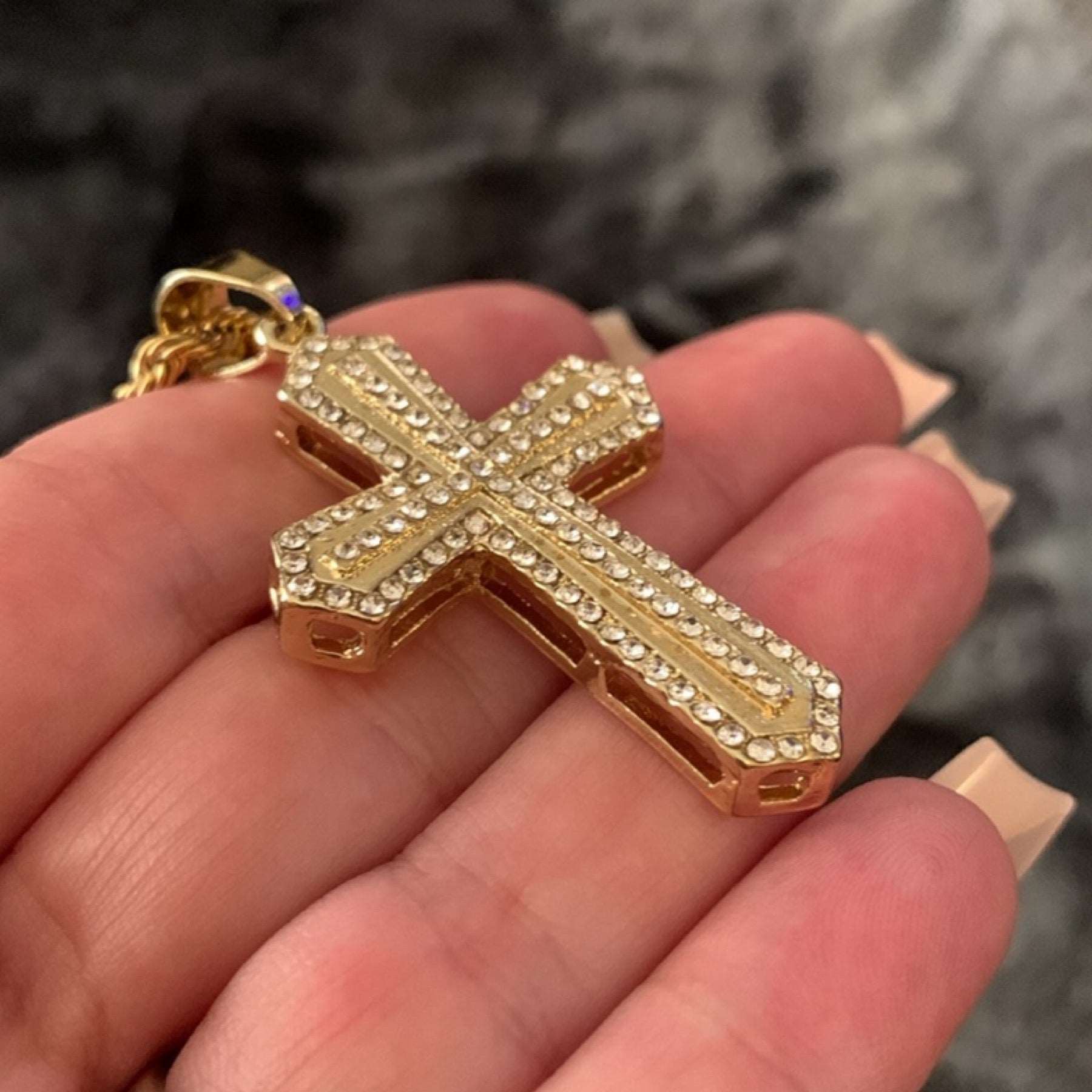 Gold CZ Covered Cross Necklace