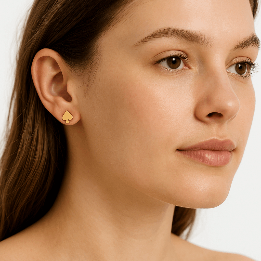 Gold Spade Stud Earrings – Minimalist 18k Gold Plated Stainless Steel