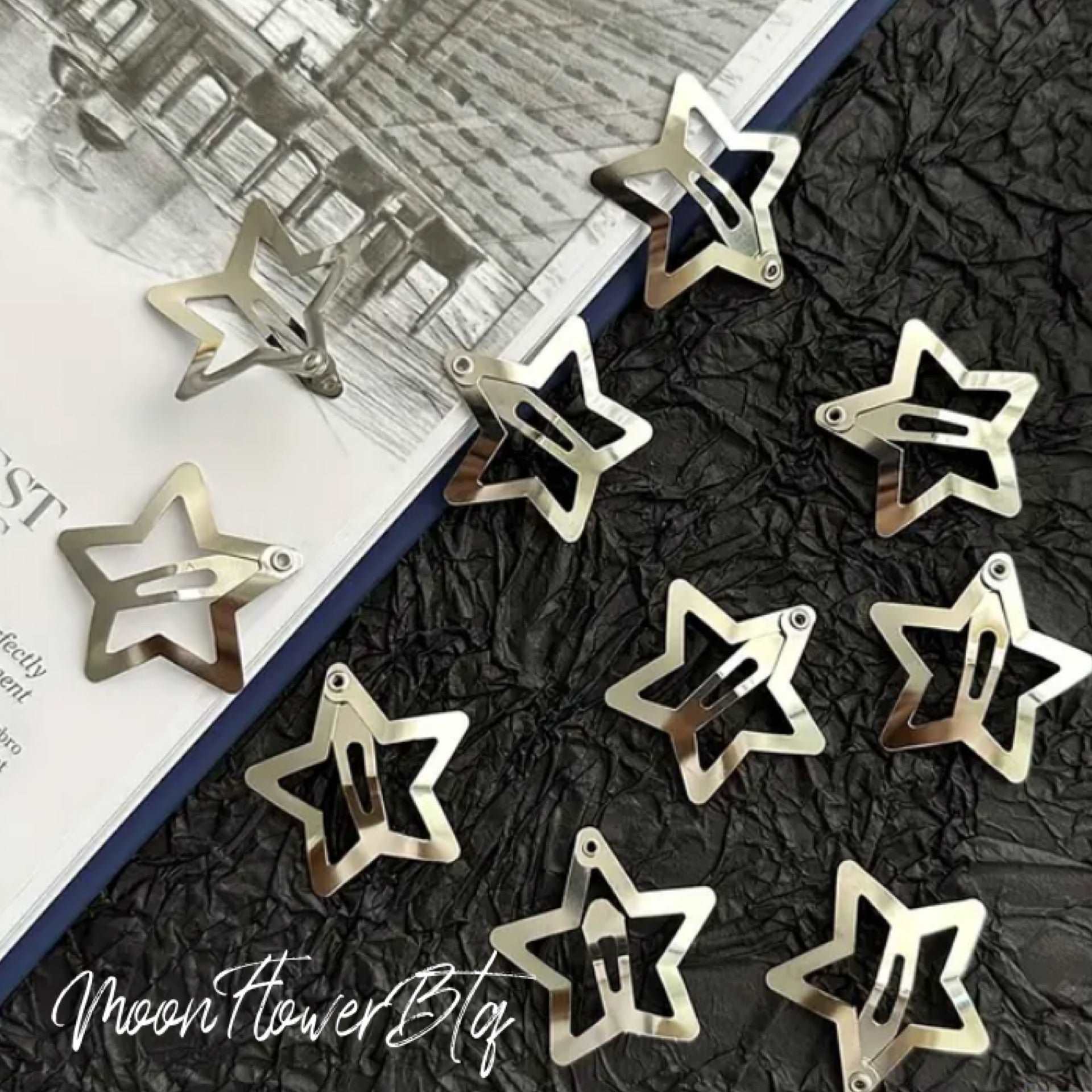 Silver Shiny Y2K Star Cutout Hair Clips 12pcs