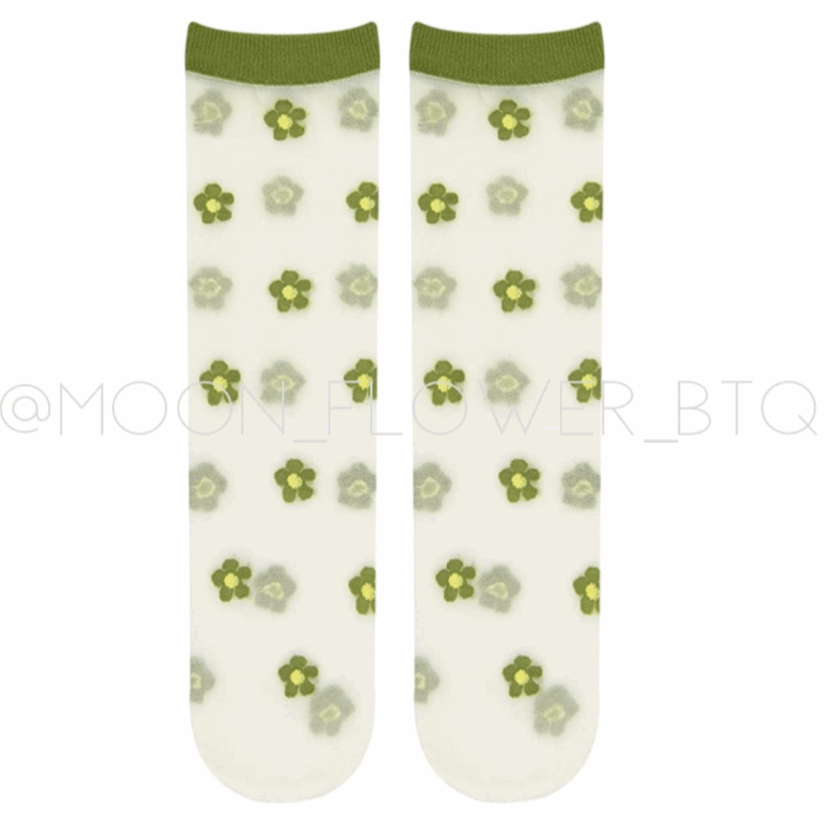 Green Trendy Summer Floral Mesh Daisy Flower Socks