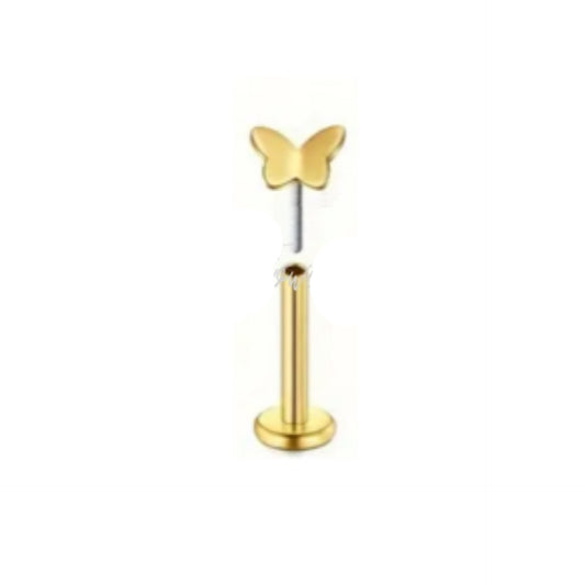 Tiny Gold Butterfly Flat Back Stud – 16G Threadless 18k GP Stainless Steel