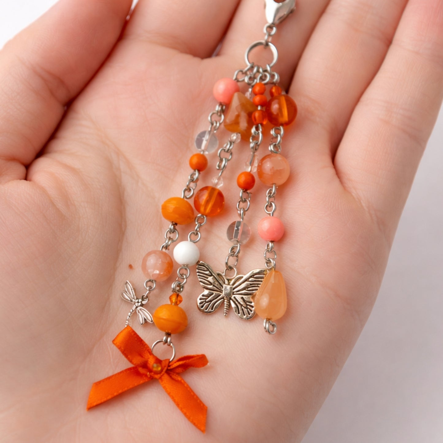 Orange Beaded Butterfly Dragonfly Charm - Keychain Bag Charm & Zipper Pull