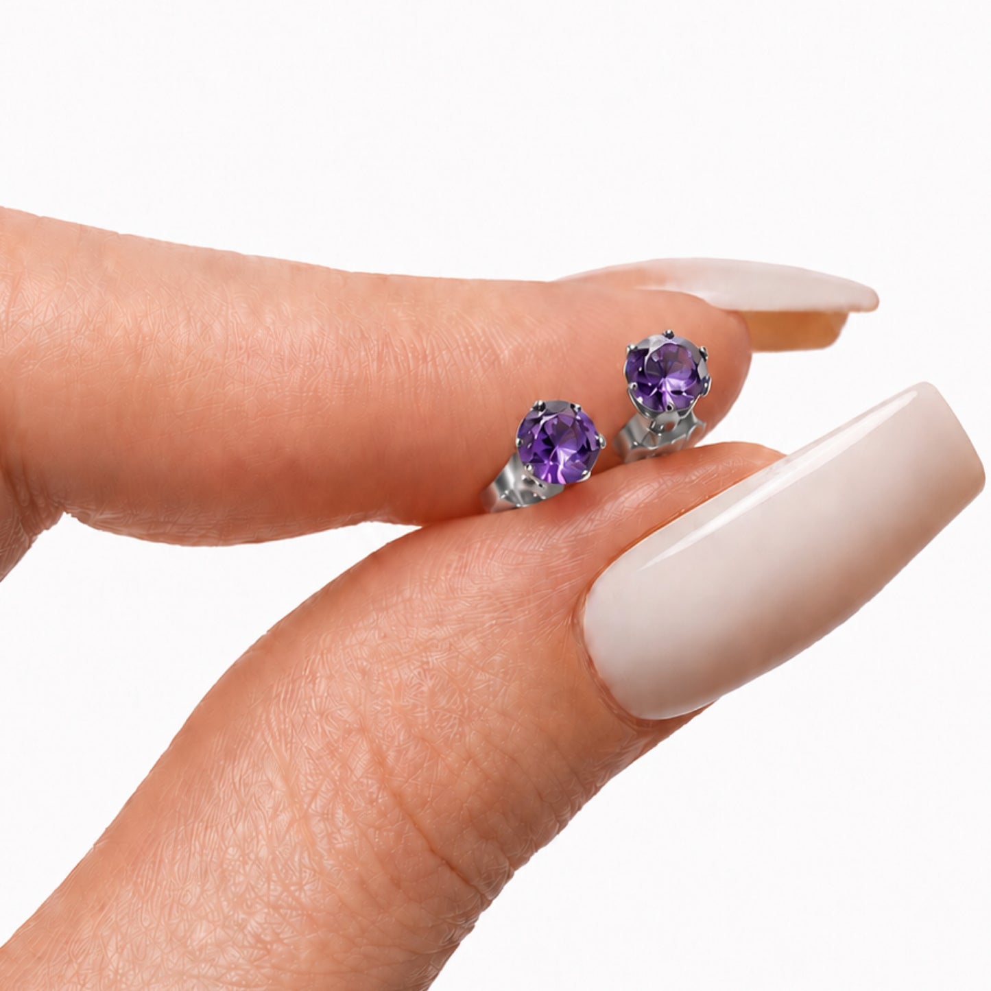 Purple CZ Stainless Steel Stud Earrings