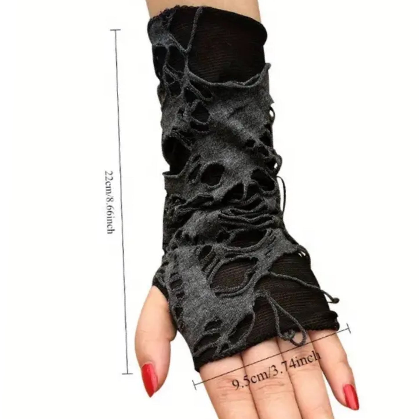 Black Punk Shredded Fingerless Gloves