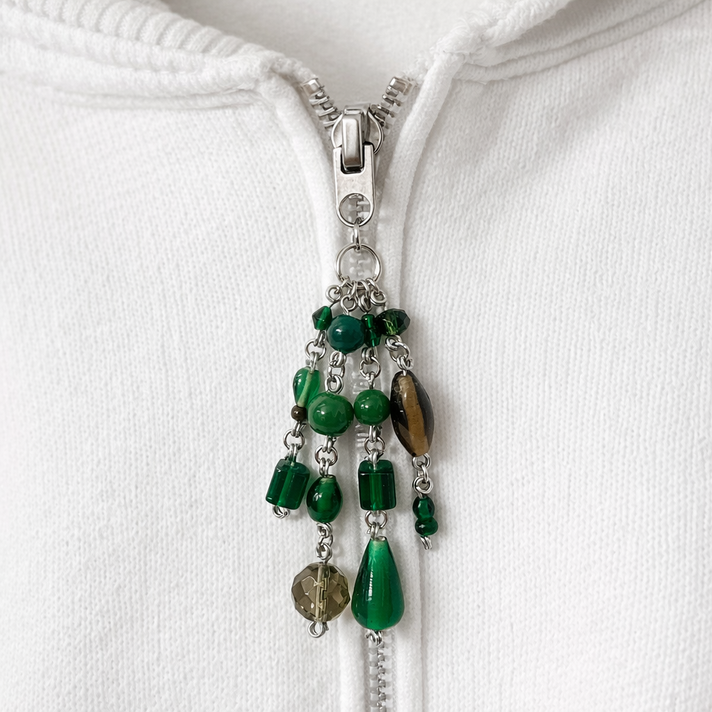 Green Beaded Charm - Keychain Bag Charm Zipper Pull
