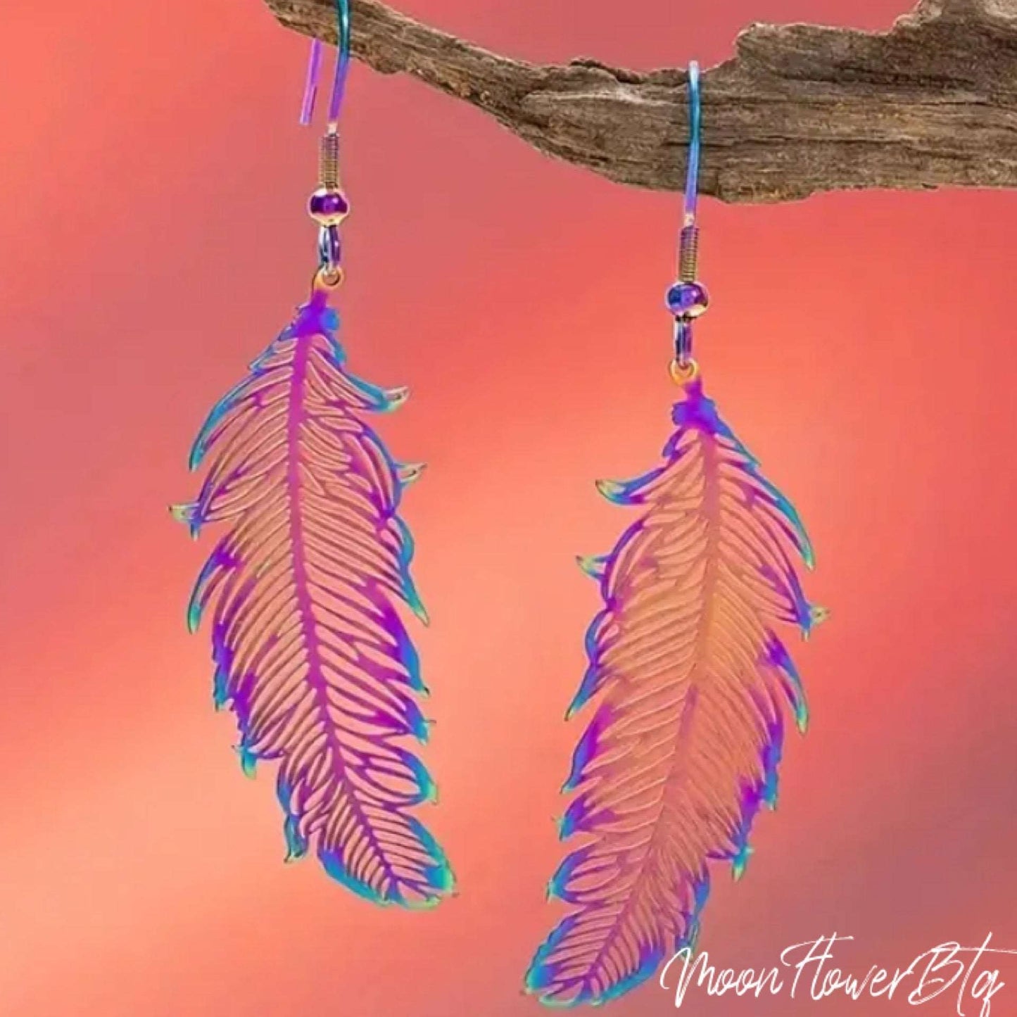 Rainbow Cutout Feather Dangly Earrings