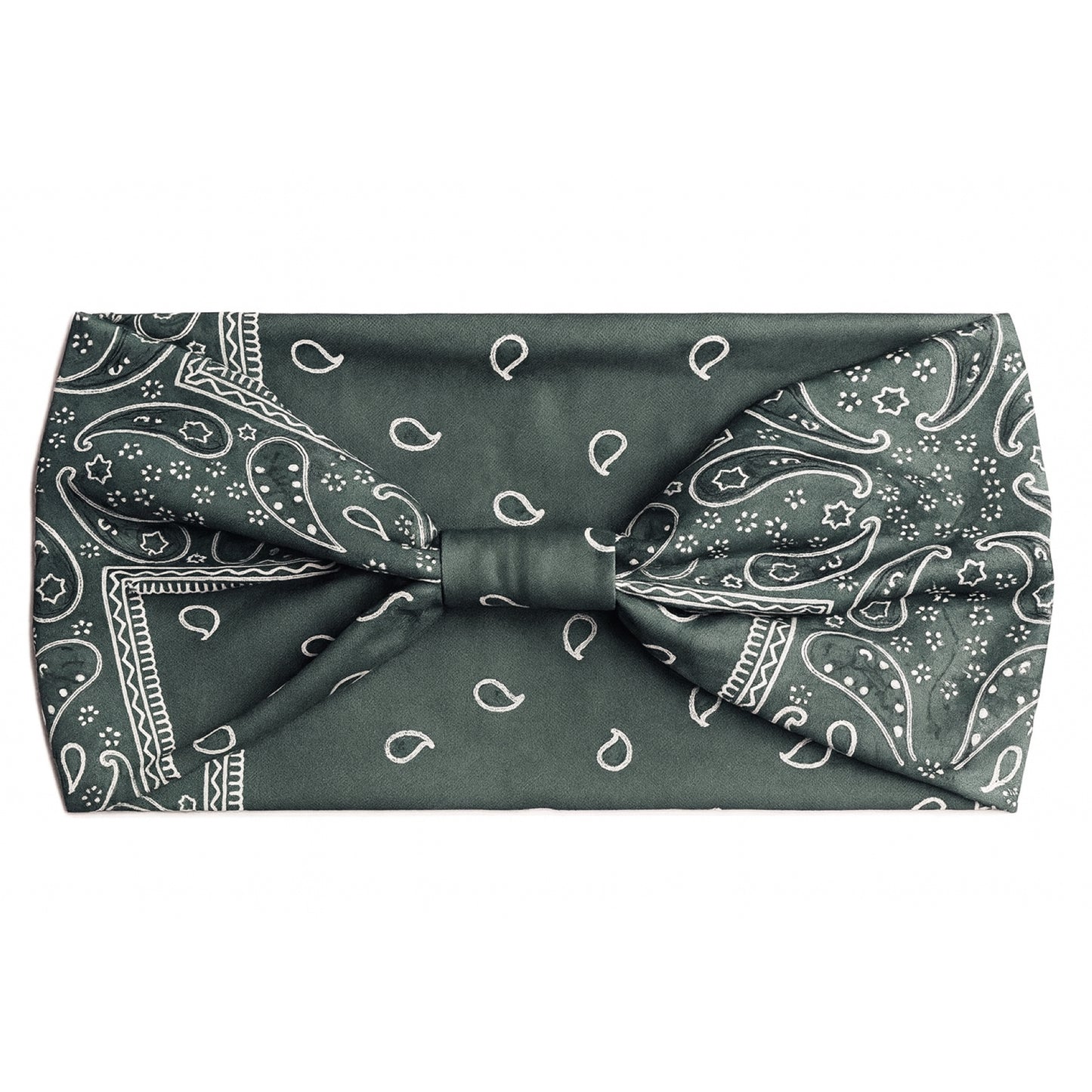 Dark Green Paisley Knot Headband – Wide Stretch Turban Style Hair Wrap