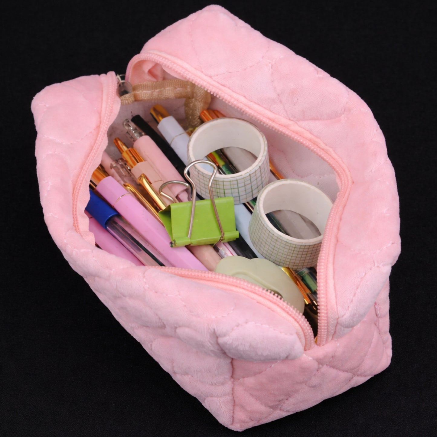Pink Fuzzy Heart Cosmetic Makeup Bag