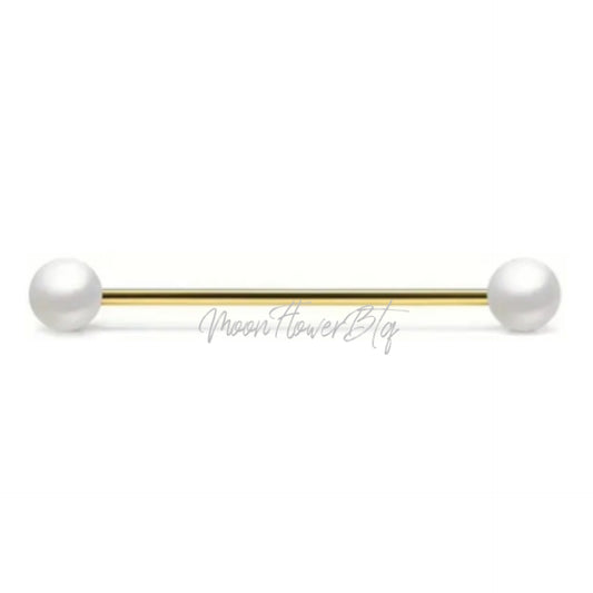 Pearl Gold Industrial Barbell Earring