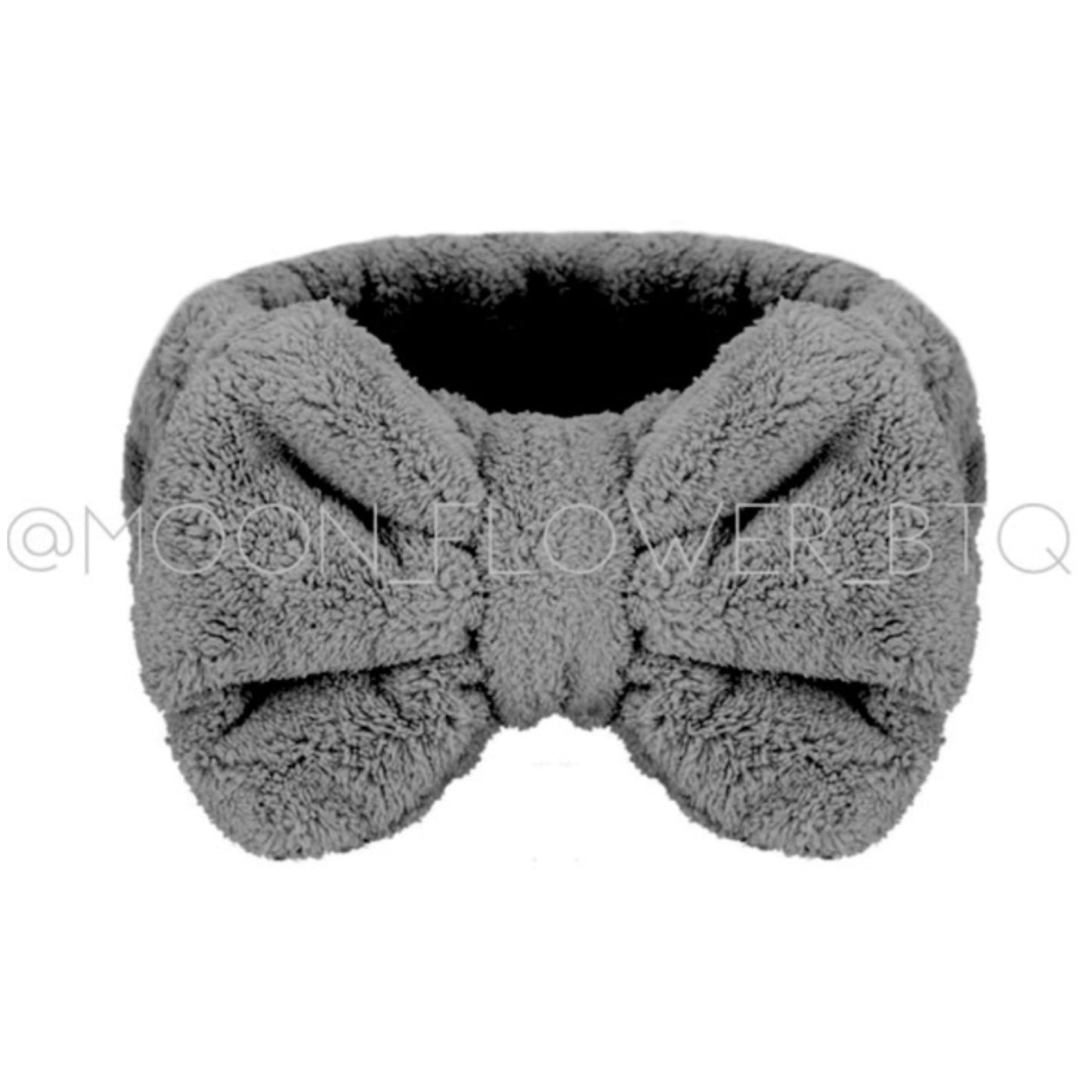 Gray Microfiber Coral Fleece Bow Headband | Spa, Skincare & Makeup Hair Wrap