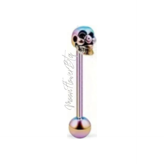 Rainbow Skull Barbell Tongue Ring