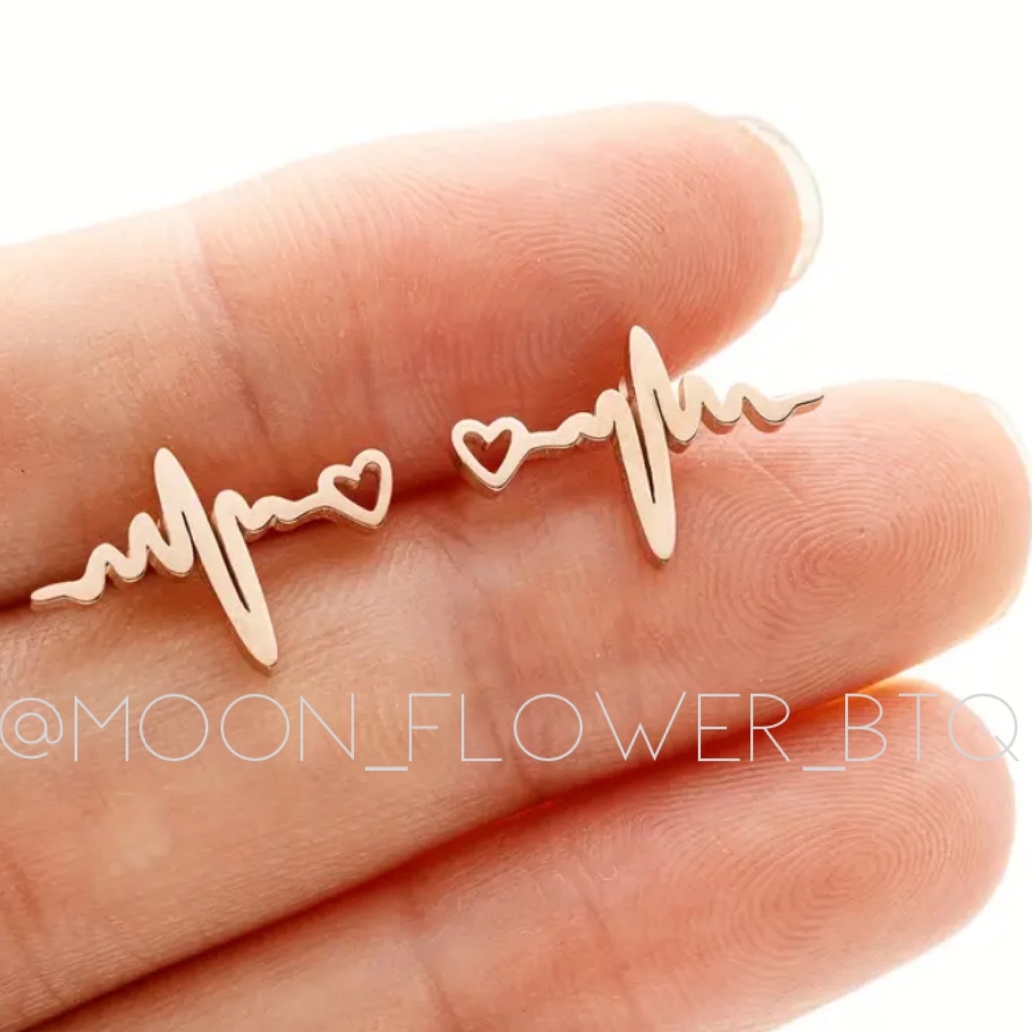 Tiny Rose Gold Heartbeat Lifeline Stud Earrings