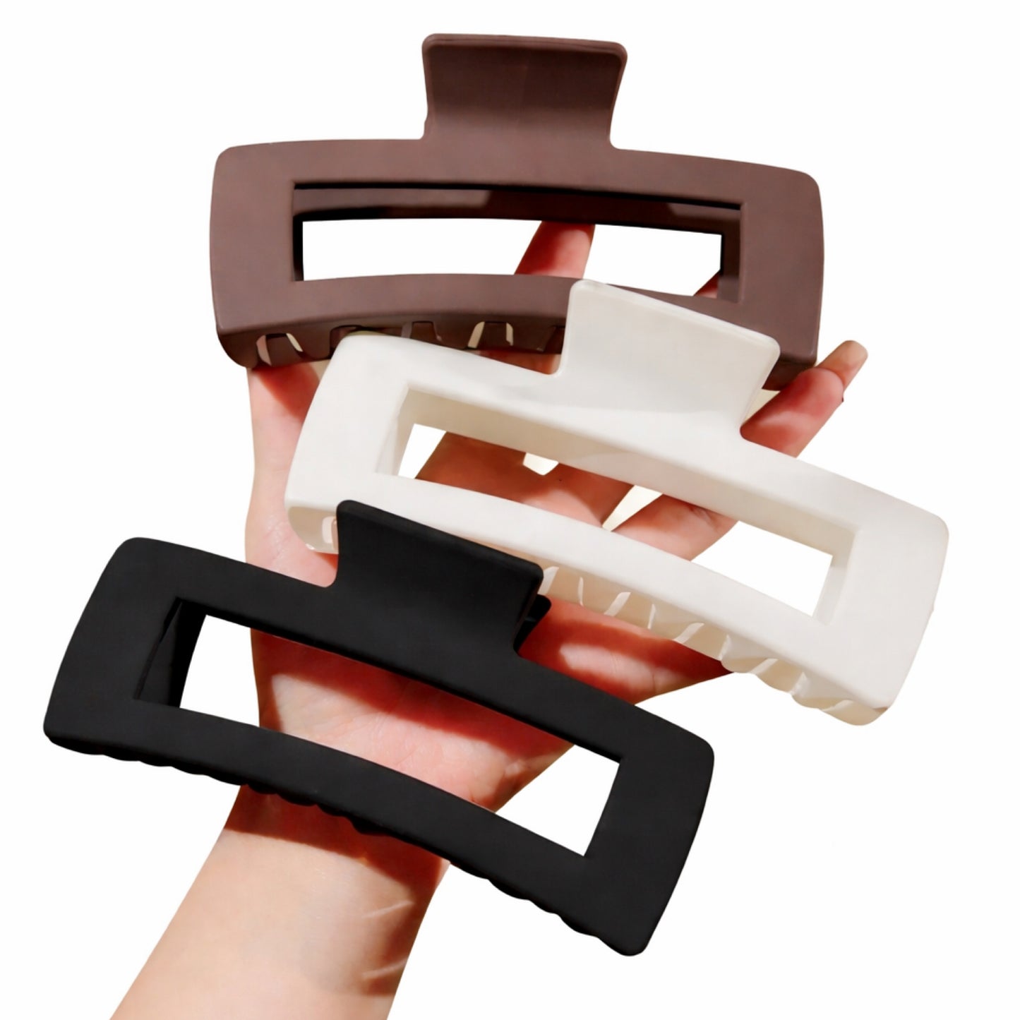5 Inch Matte Rectangle Claw Clip Set – Brown Black White Hair Clips