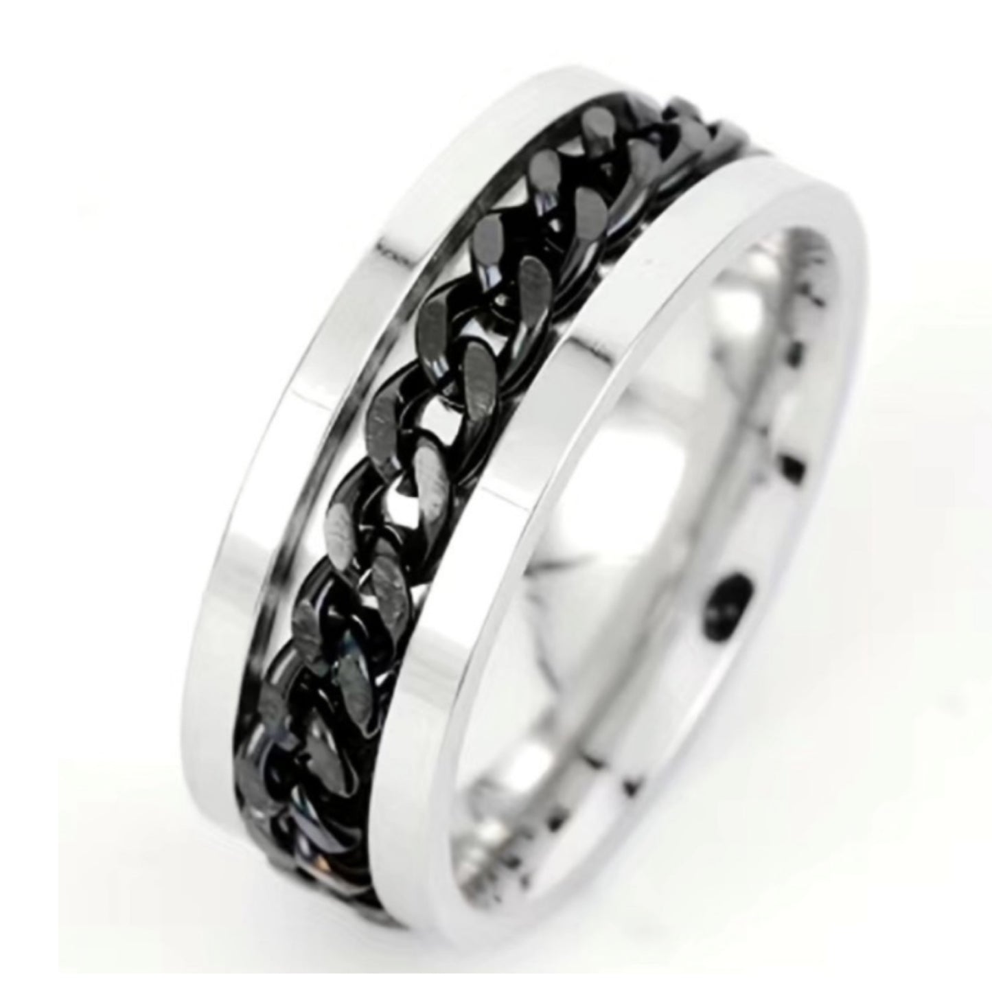 Stainless Steel Black Chain Spinner Ring