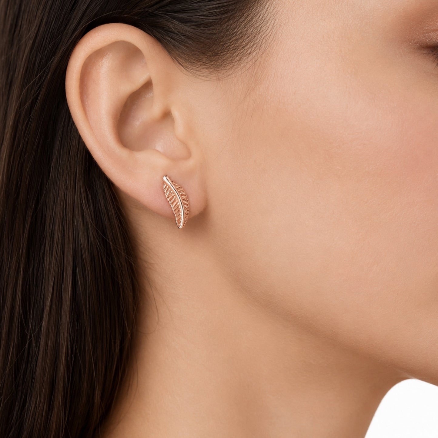 Rose Gold Feather Flat Back Stud Earrings