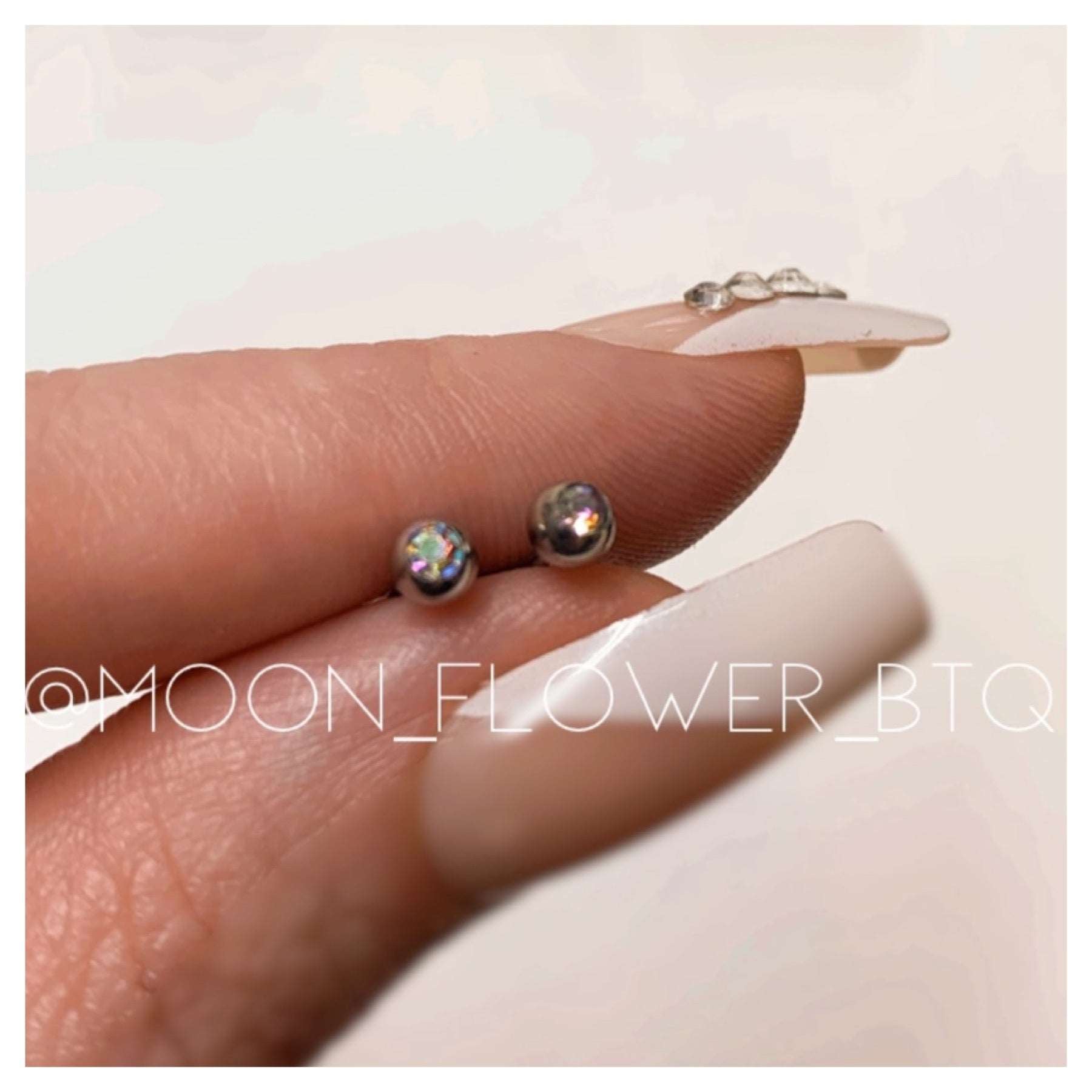 Tiny Iridescent CZ Barbell Earrings