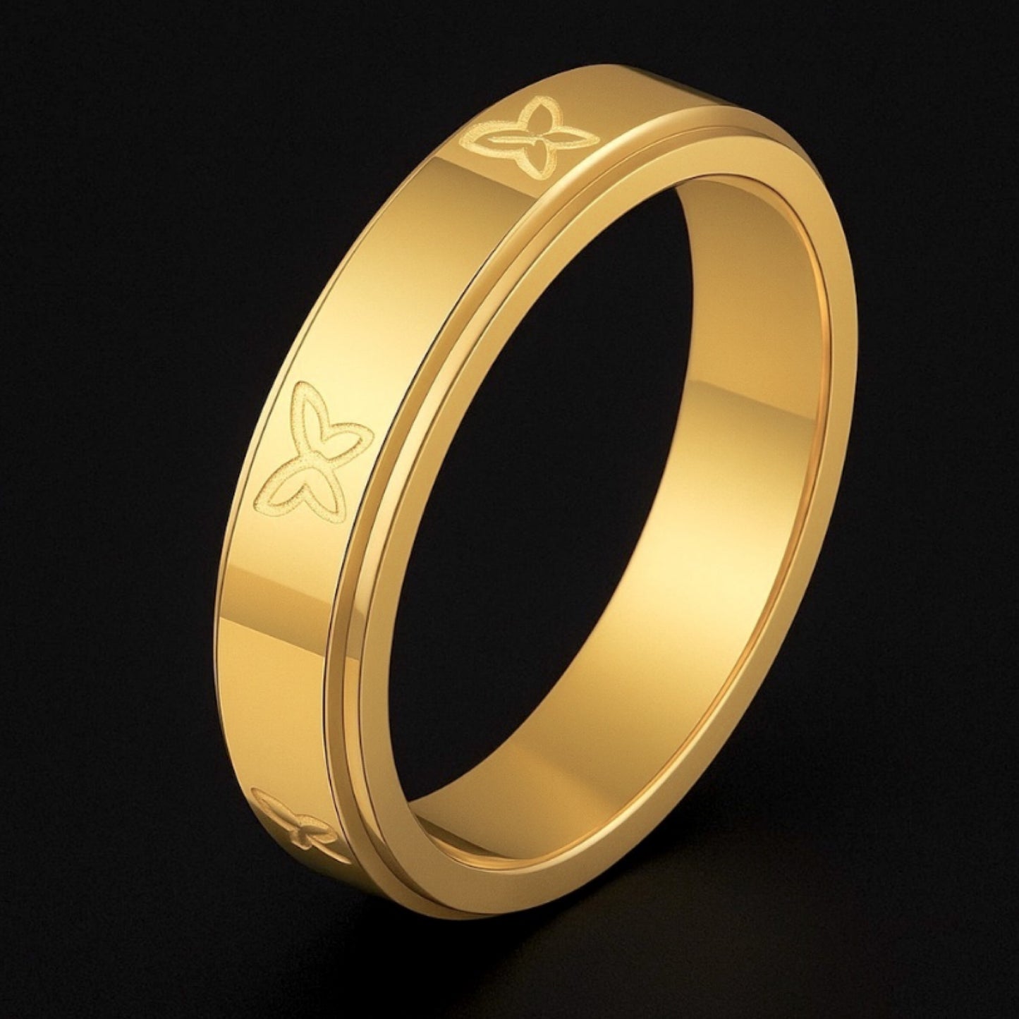 18K Gold Stainless Steel Butterfly Spinner Ring Anxiety Fidget Band