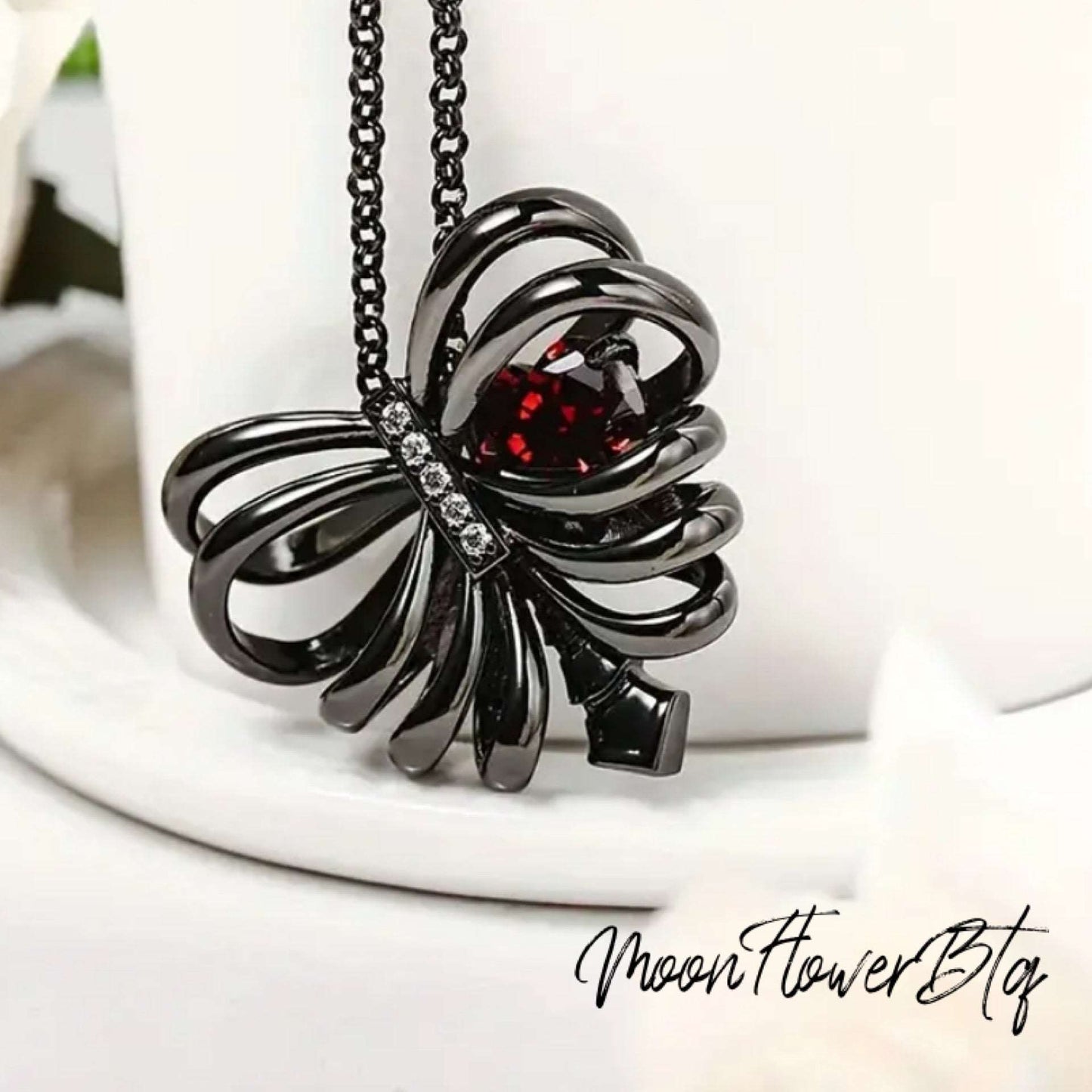 Black CZ Rib Cage Pendant Necklace