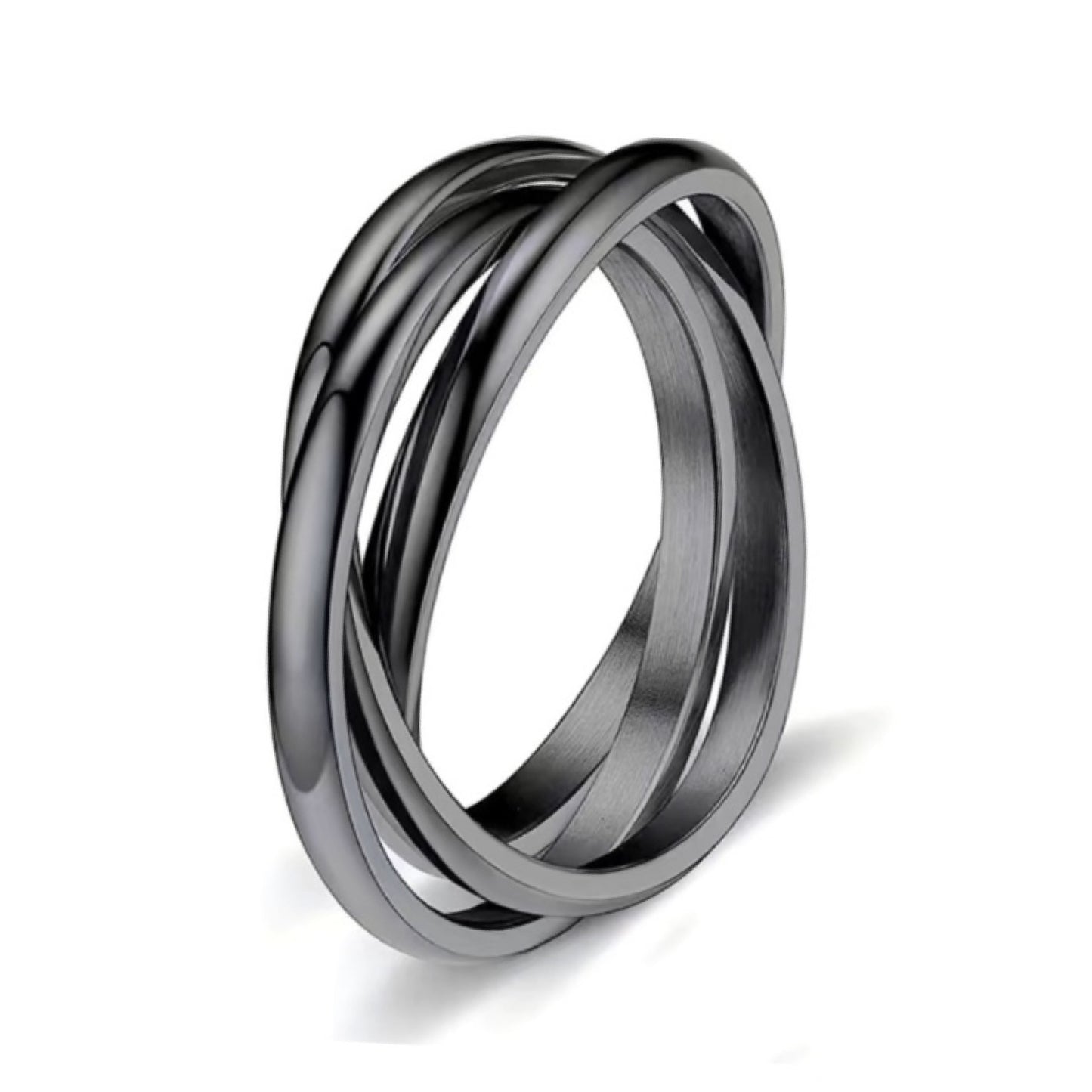 Black Triple Interconnected Stainless Steel Anxiety Fidget Ring