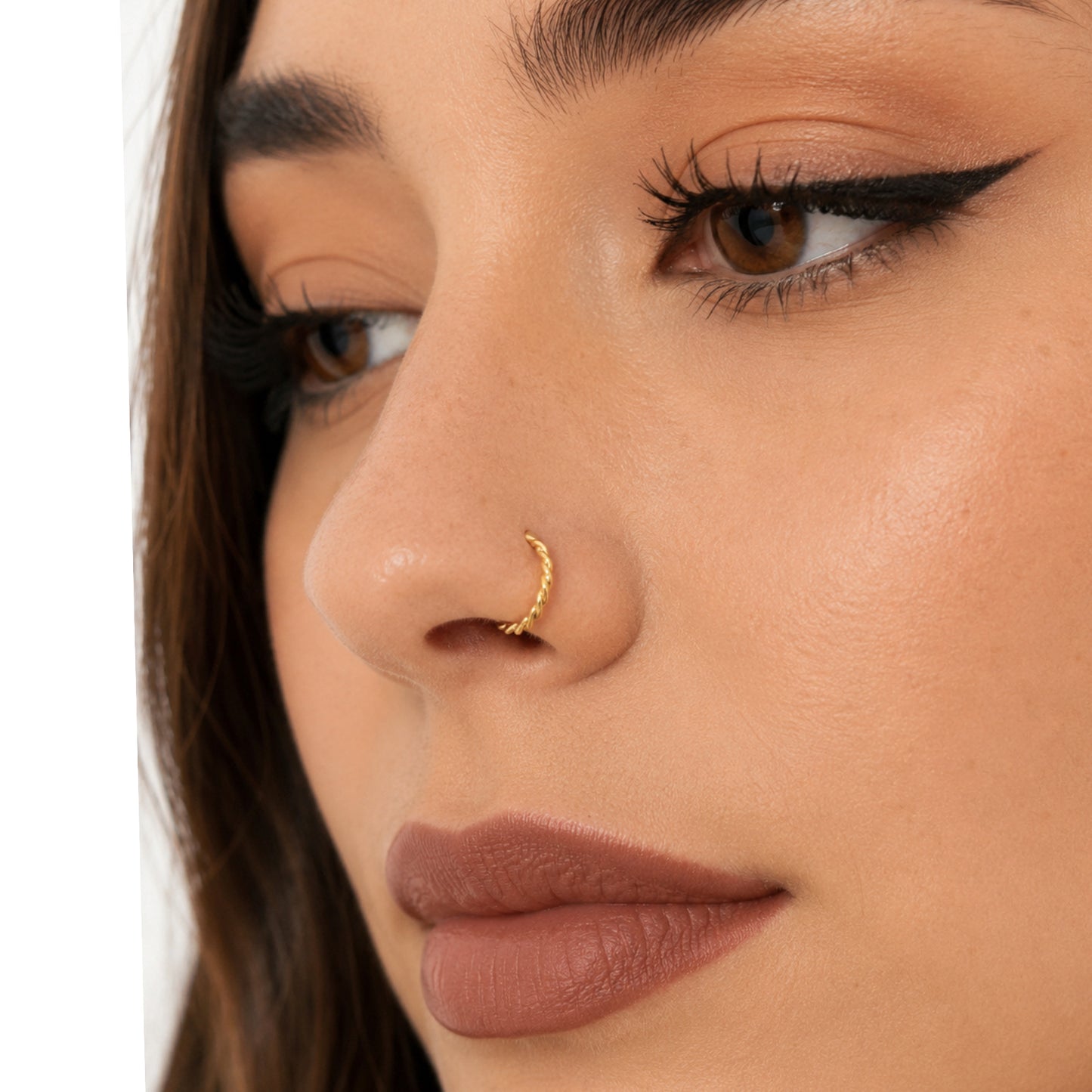 Gold Twisted Fixed Hoop Nose Ring