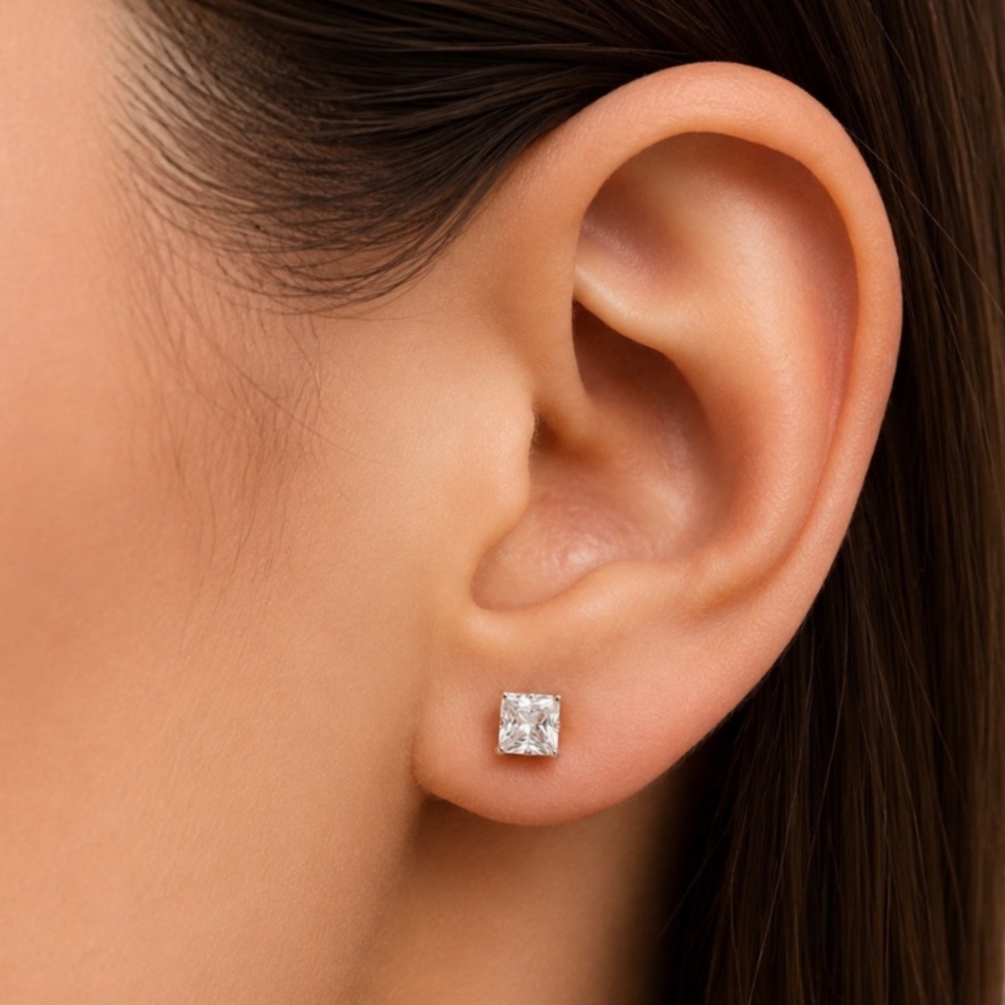 Rose Gold Square CZ Flat Back Stud Earrings