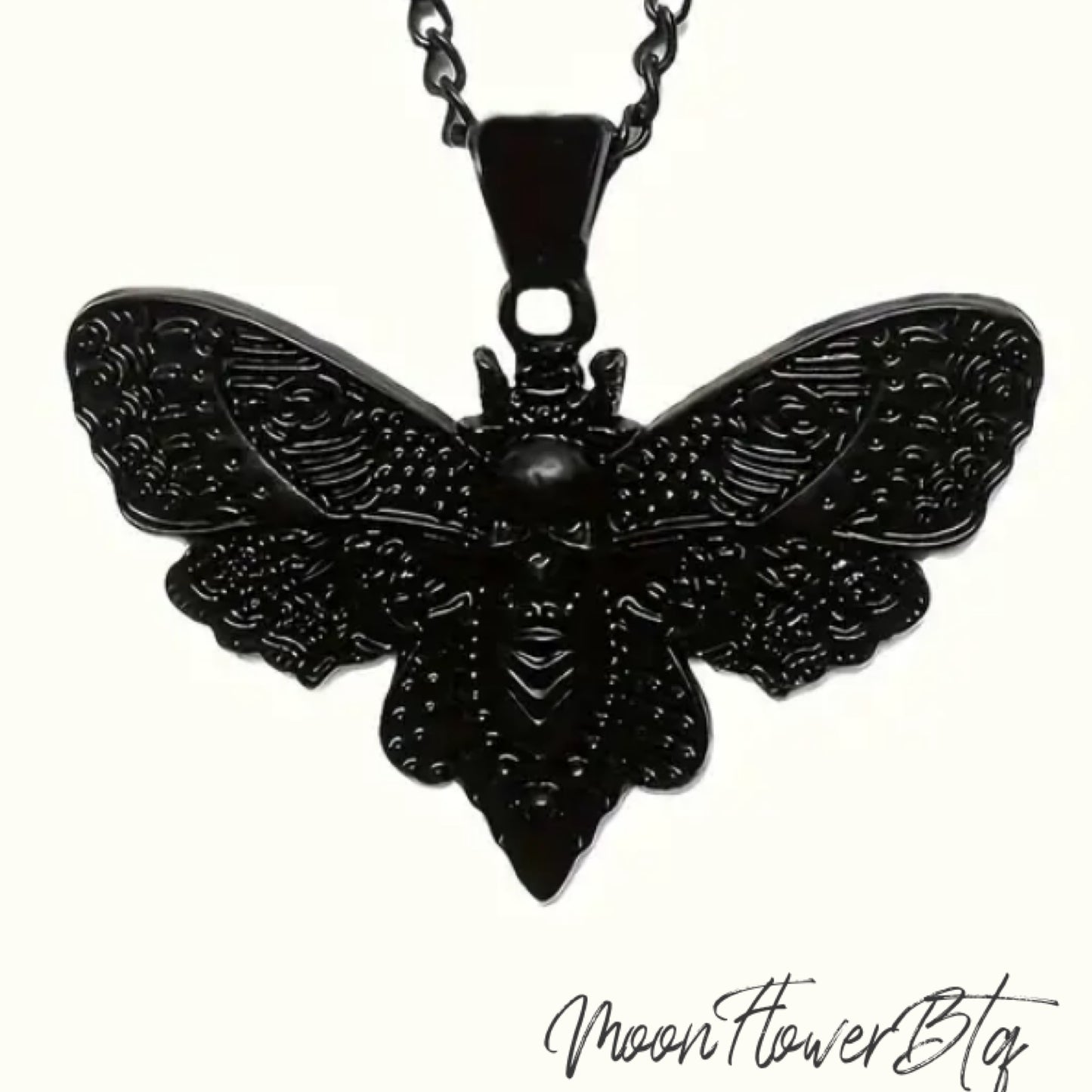 Black Gothic Skull Moth Pendant Necklace