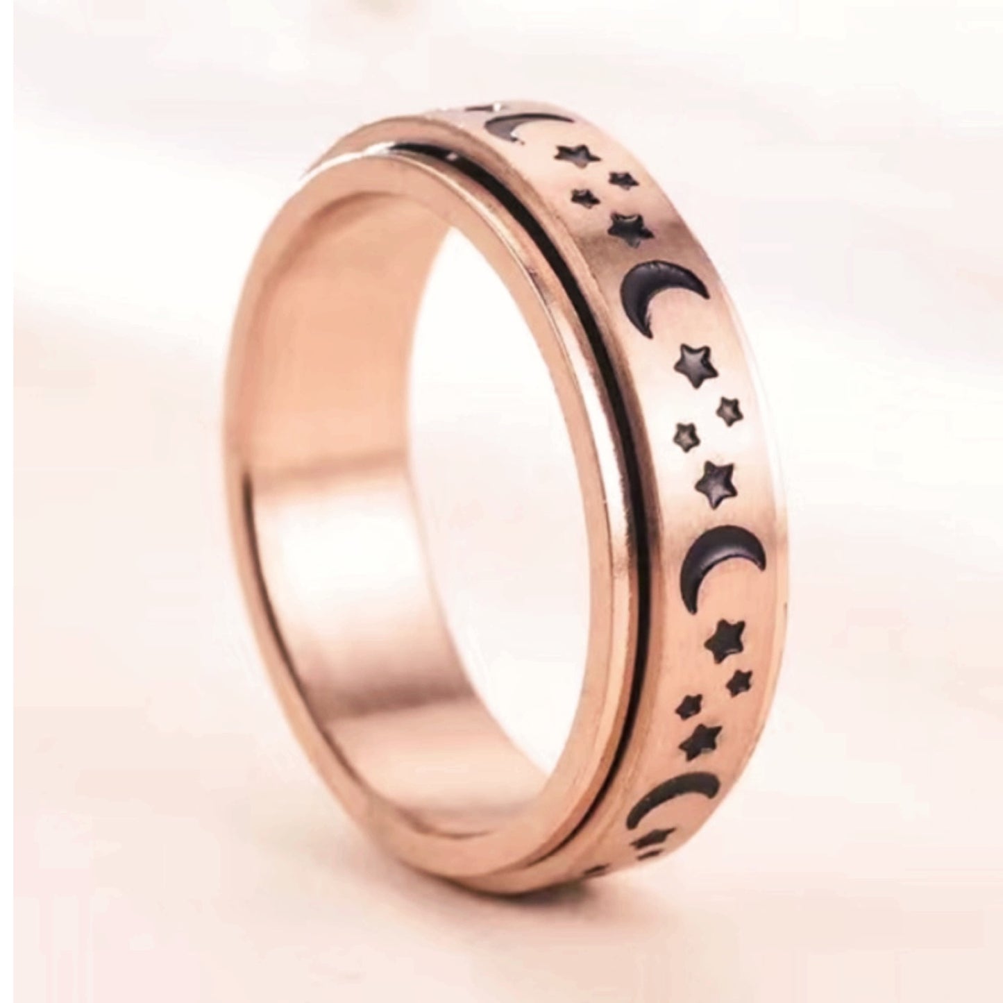 Rose Gold Moon Stars Anxiety Fidget Spinner Ring