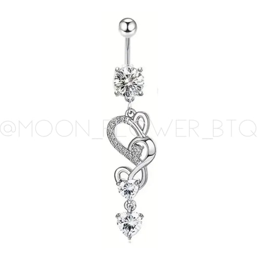 Silver Infinity Heart Dangle Belly Button Ring 14G – Cubic Zirconia Navel Piercing Jewelry