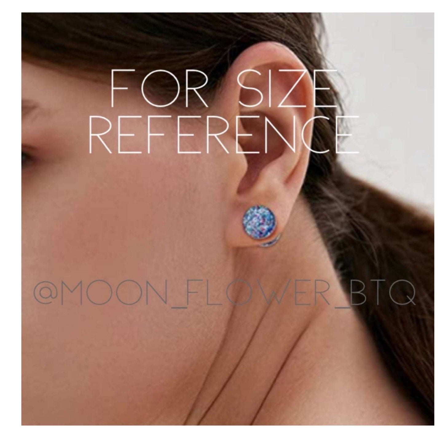 Red Blue Marble Flat Barbell Earrings