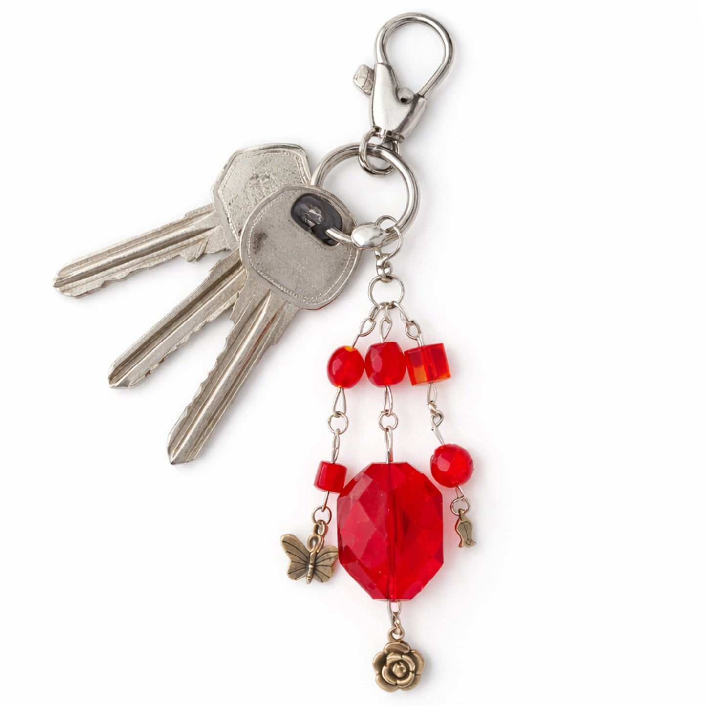 Red Crystal Beaded Charm - Keychain Bag Charm Zipper Pull