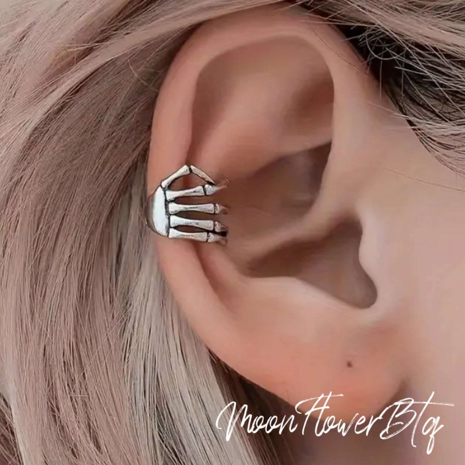 Silver Skeleton Hand Ear Cuff