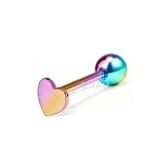 Rainbow Heart Barbell Tongue Ring