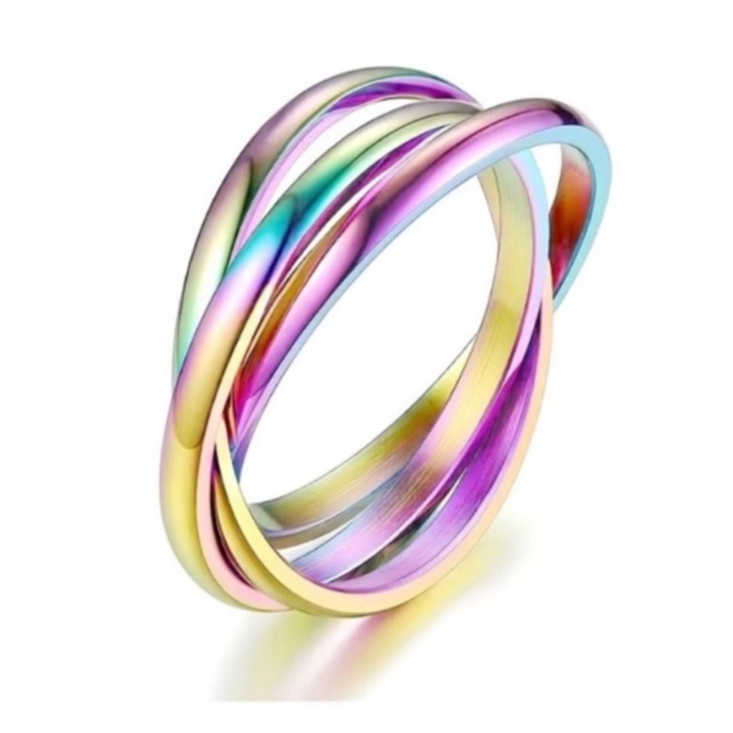 Rainbow Triple Interconnected Anxiety Fidget Ring