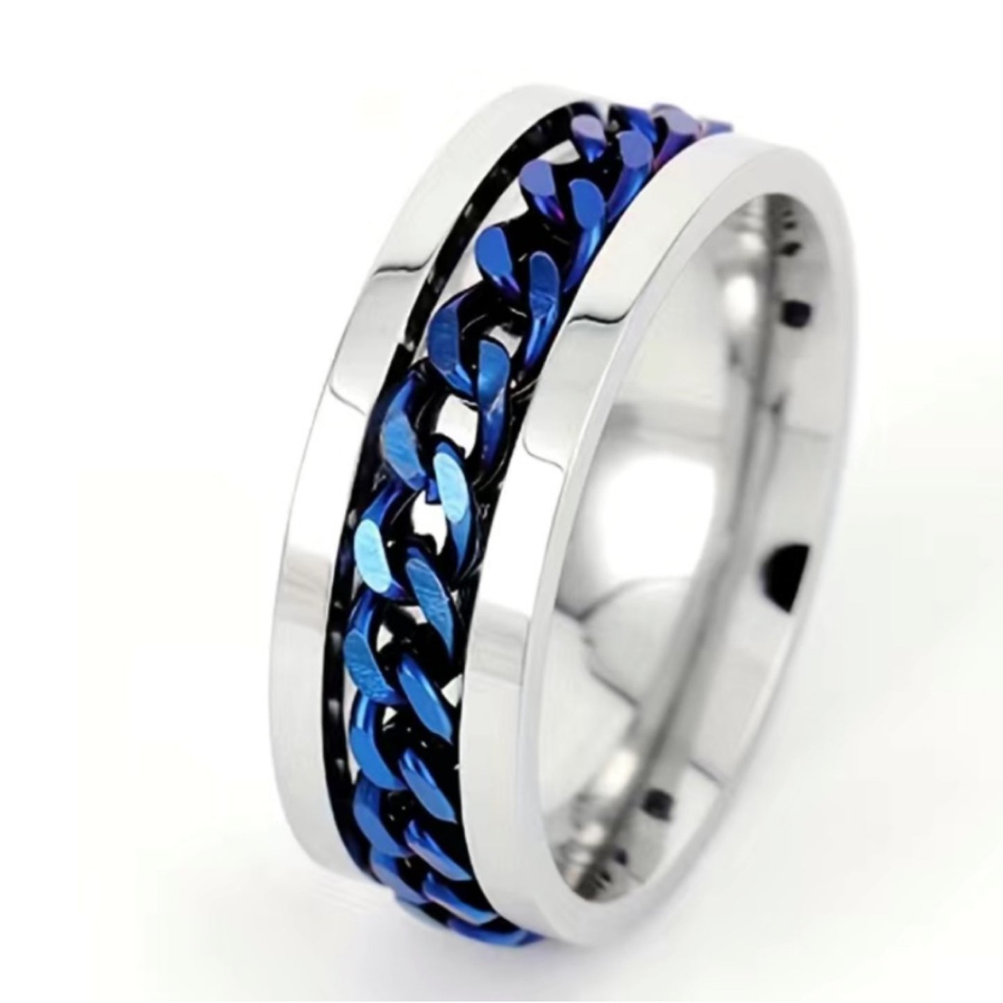 Blue Chain Fidget Spinner Ring Stainless Steel