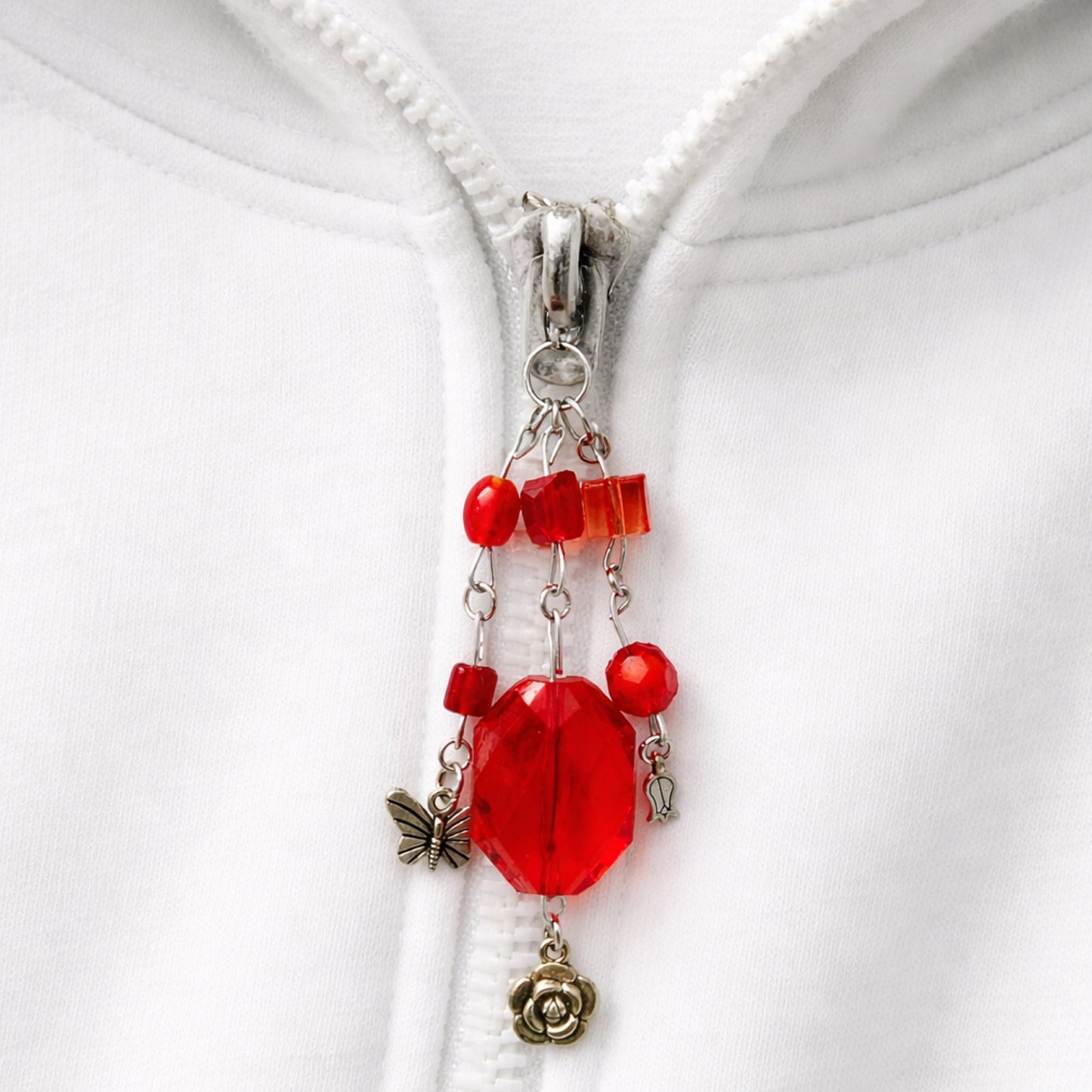 Red Crystal Beaded Charm - Keychain Bag Charm Zipper Pull