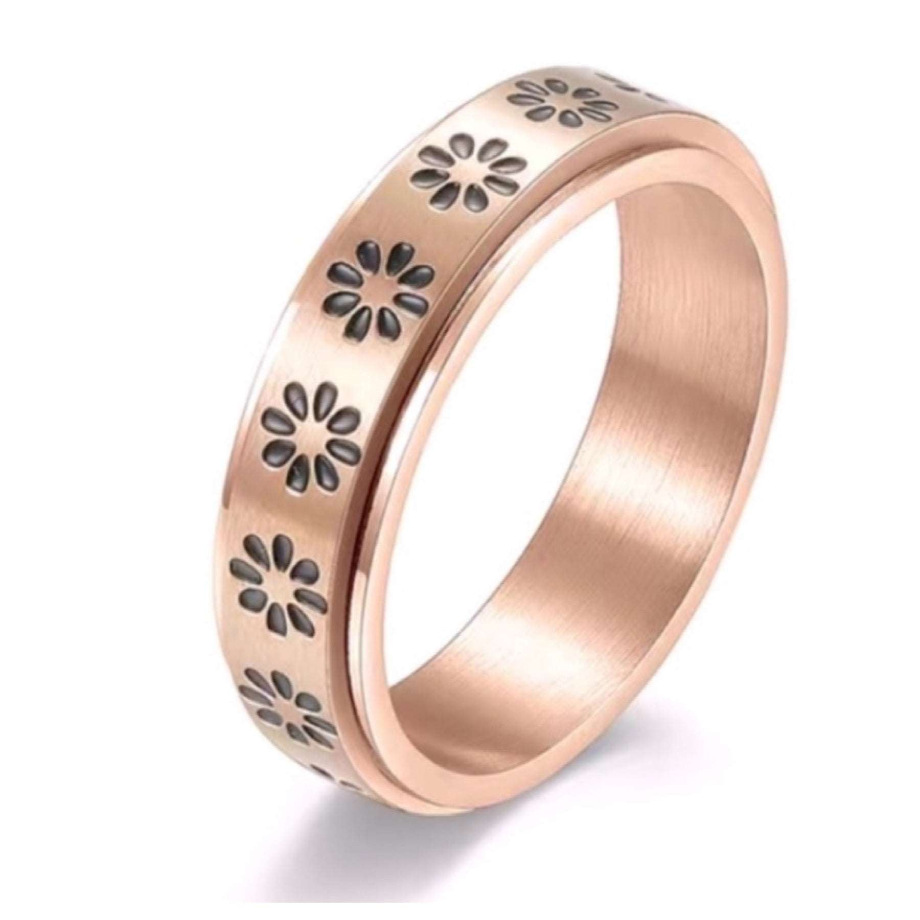 Rose Gold Flower Stainless Steel Anxiety Fidget Spinner Ring