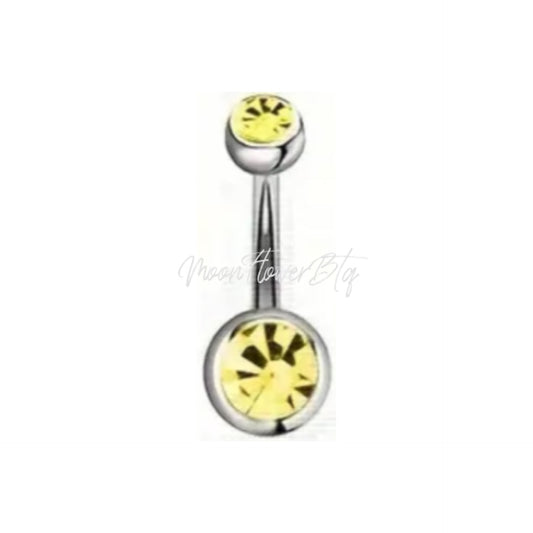 Yellow CZ Stainless Steel Belly Button Ring – 14G Navel Barbell