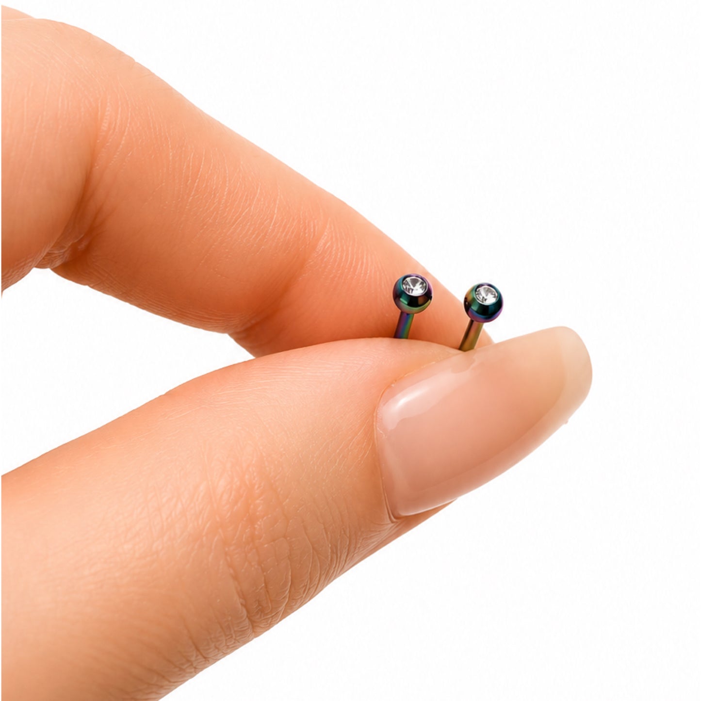 Rainbow CZ Flat Back Stud Earrings 16G 3mm