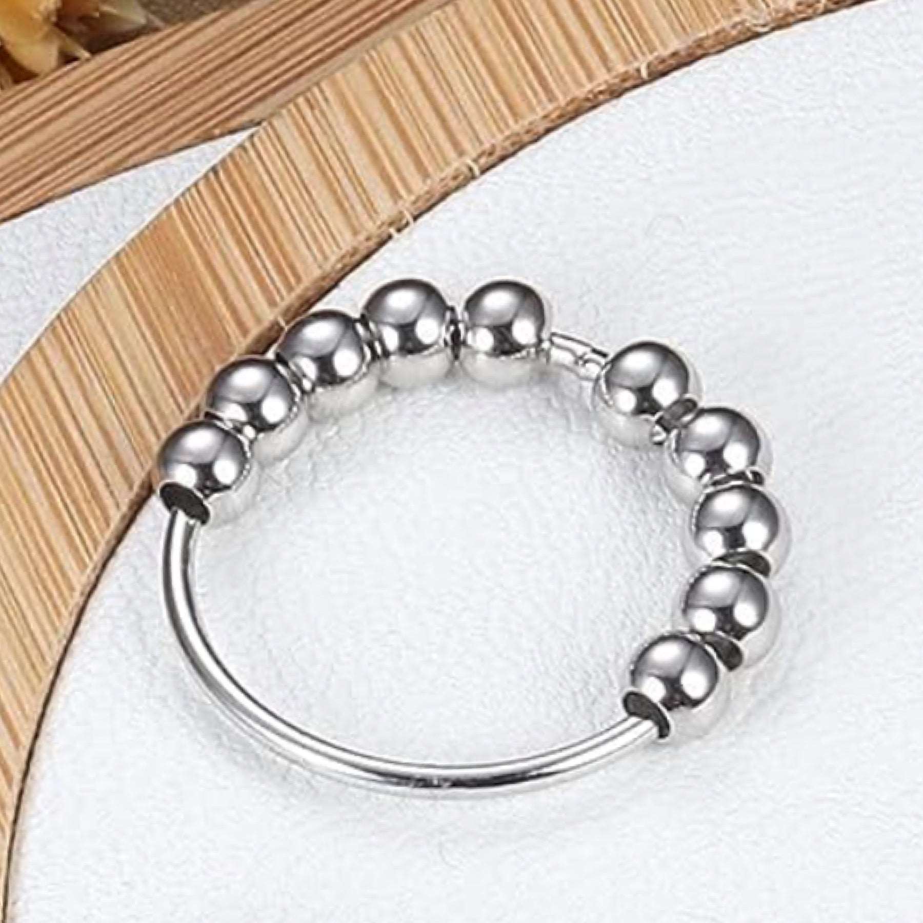 Round Beaded Stainless Steel Anxiety Fidget Ring