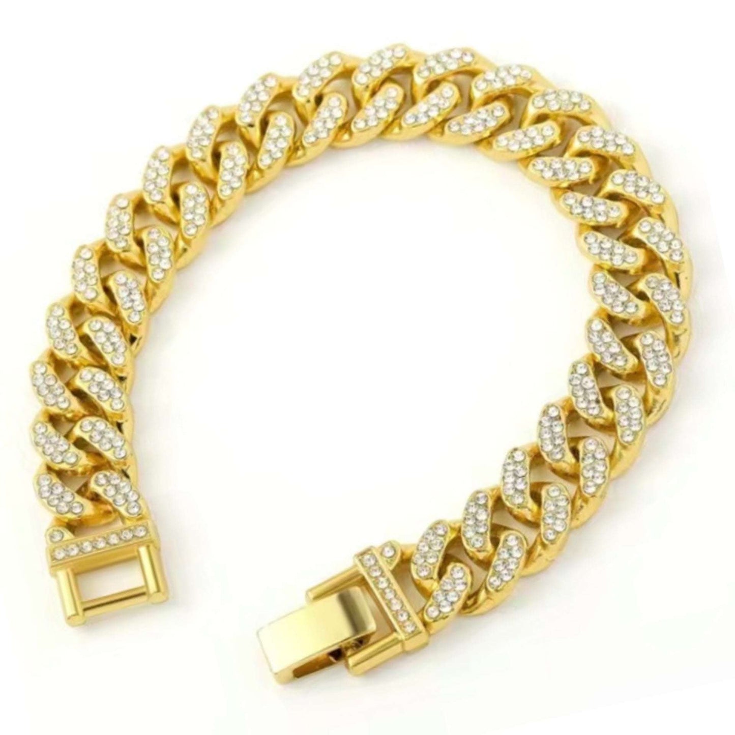Iced Out Bling Gold Cuban Chain Hip Hop Style Bracelet