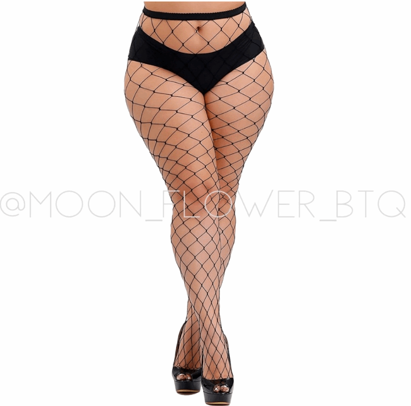 Plus Size Sexy High Waist Fishnet Stockings in Black