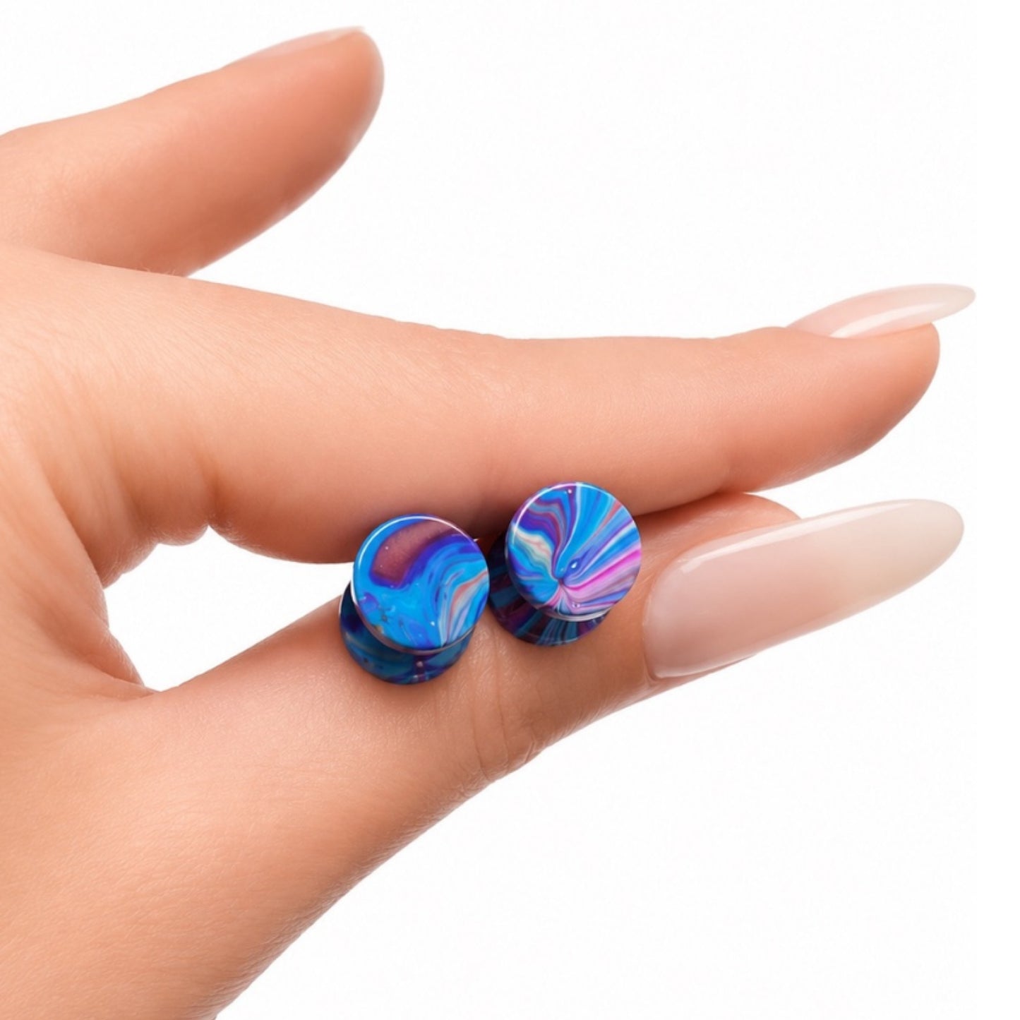 Blue Purple Swirl Fake Plug Faux Gauge Earrings – 16G 10mm