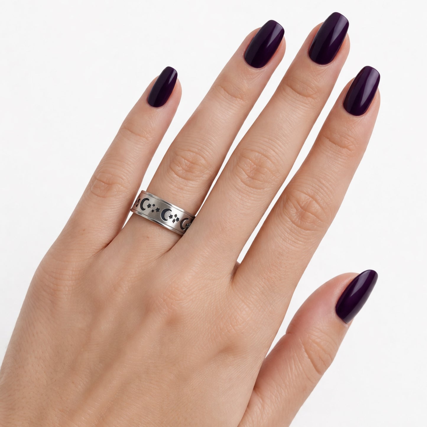 Moon Star Spinner Ring – Stainless Steel Celestial Band